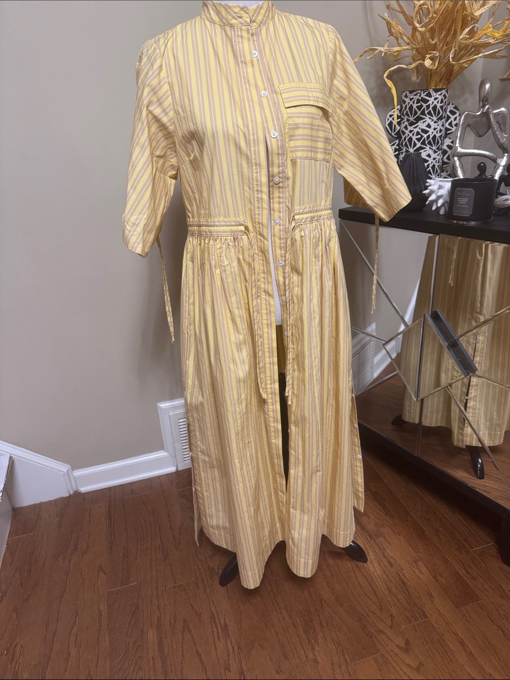 Hebron Yellow Striped Button-Up Midi/Maxi Yana Dress Size XS pre-owned